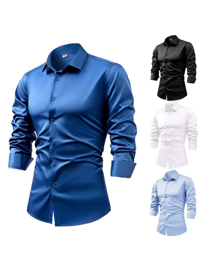 Hortiss Men’s Satin Business Shirt – Non-Iron Formal Long Sleeve