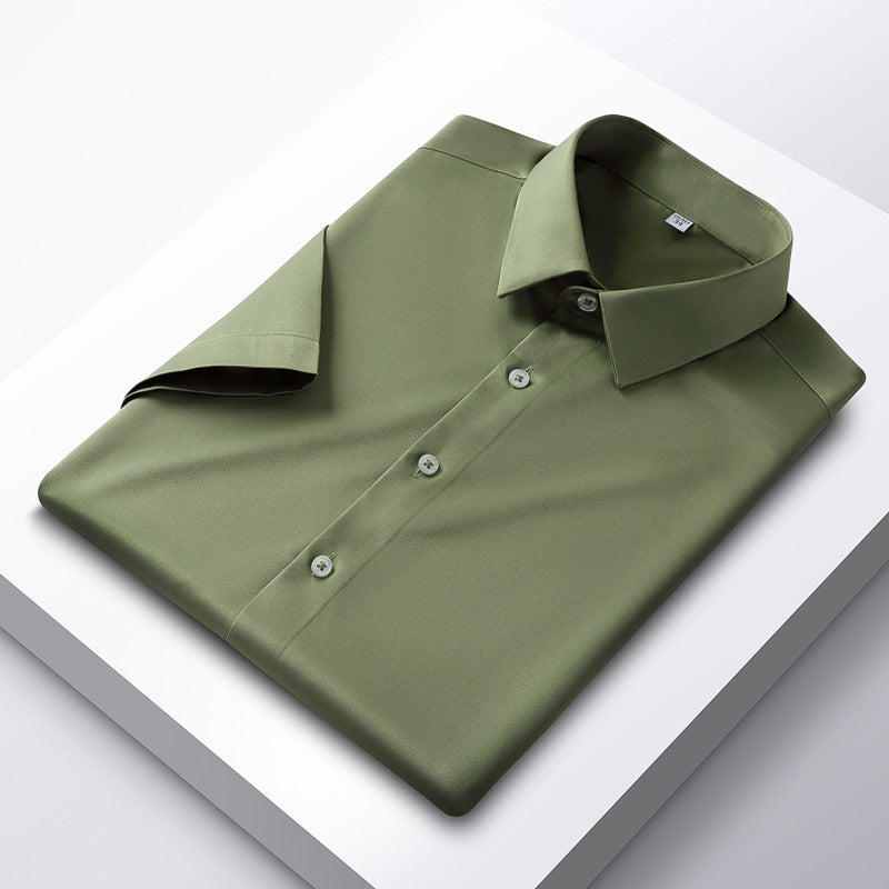 Hortiss Ice Silk White Shirt – Non-Iron Business Short Sleeve Shirt Army green D2128-11