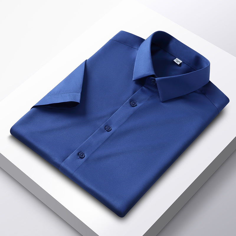 Hortiss Ice Silk White Shirt – Non-Iron Business Short Sleeve Shirt Royal blue D2128-12