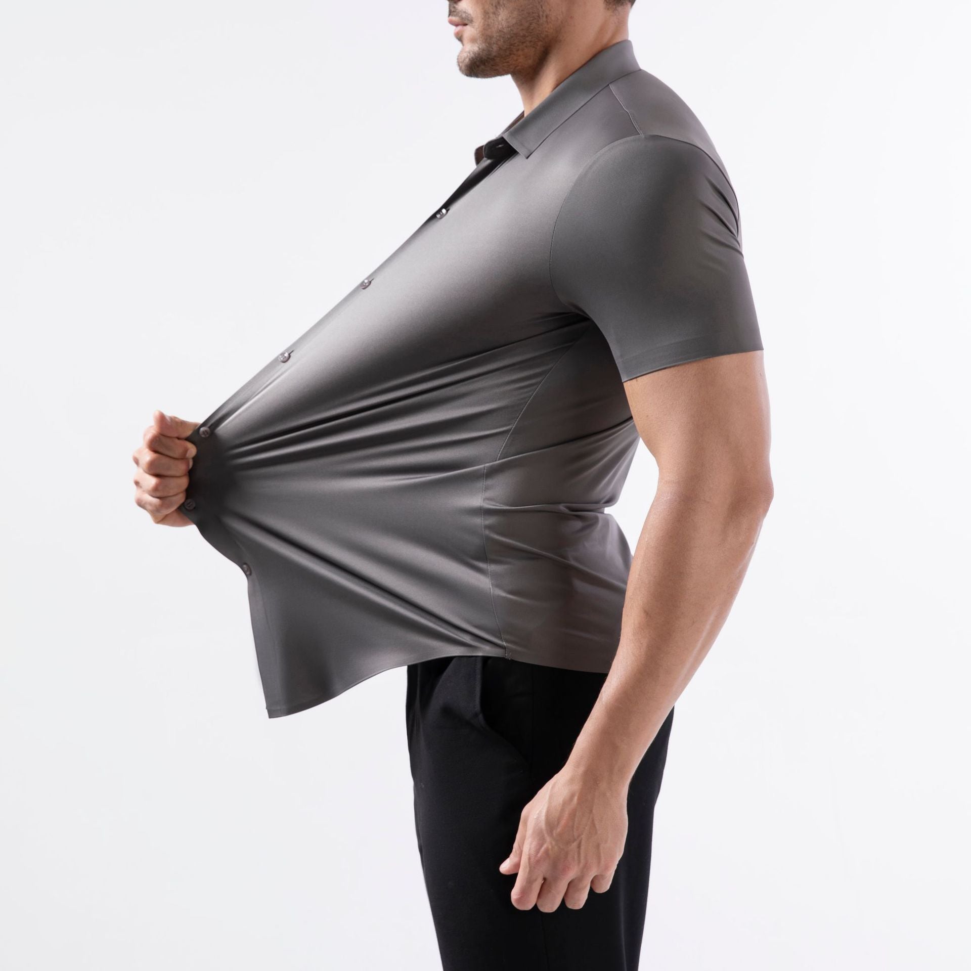 Hortiss Men’s Four-Way Stretch Shirt – Wrinkle-Free Business Shirt Gray (short sleeve)