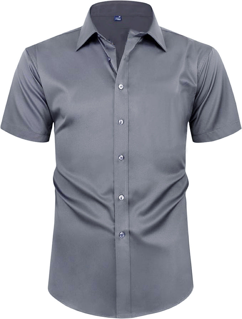 Hortiss Four-Way Stretch Dress Shirt – Slim Fit Business Shirt Gray short sleeve