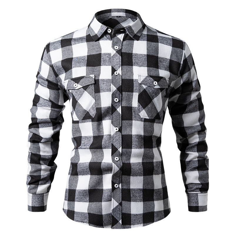 Hortiss Brushed Plaid Shirt – Casual Street Style Men’s Shirt Jet Black