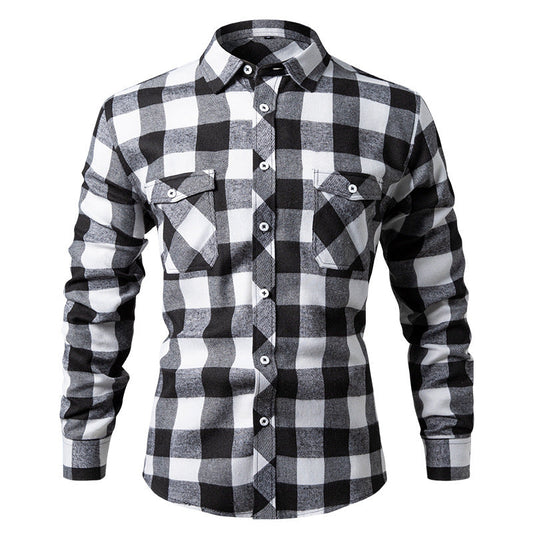 Hortiss Brushed Plaid Shirt – Casual Street Style Men’s Shirt Jet Black