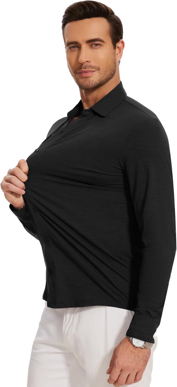 Hortiss Seamless Stretch Shirt – Slim Fit Non-Iron Men’s Shirt Jet Black